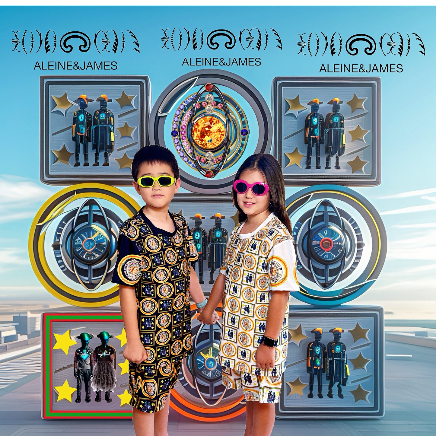 Aleine&James Space story full print top &Bottom