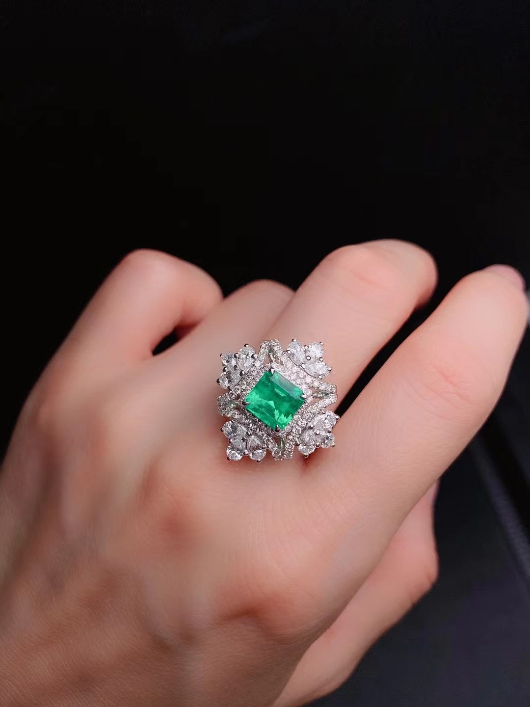 18K Emerald diamond dual wearing pedant&ring